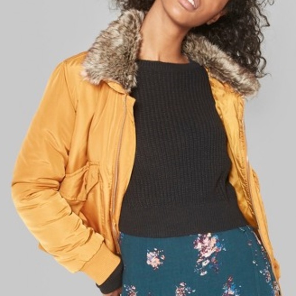wild fable Jackets & Blazers - Removable Faux Fur Collar Bomber Jacket